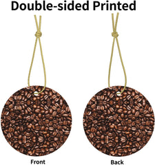 Grains de café torréfiés amusants, rond en céramique imprimé Double face avec ficelle dorée pour suspendre un décor festif pour la maison et le bureau
