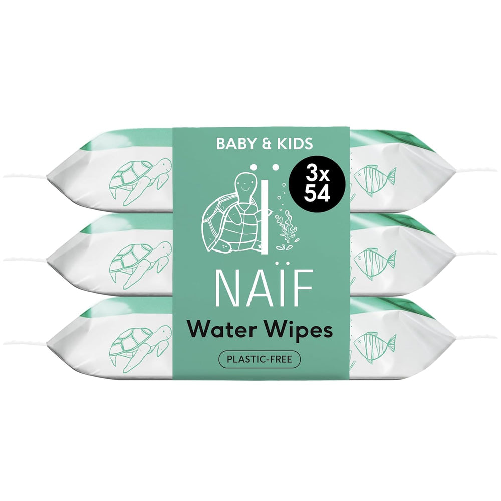 Naïf - Lingettes humides sans plastique - 162 pièces (3 paquets de 54 lingettes chacun) - Soin des fesses, du corps et du visage de bébé - 99% d'eau - 0% de parfum et d'alcool