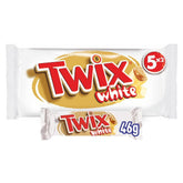 Barres de chocolat blanc Twix ; caramel, biscuits, chocolat blanc ; plusieurs paquets de chocolats ; 5 barres (5 x 46 g)