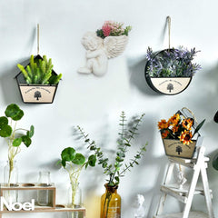 Pot de fleurs monté sur mur et surface plane 20 cm de hauteur Tête d'ange Support mural Support de fleur Vase Visage de poupée Pot en résine Pots de récipient pour plantes de table