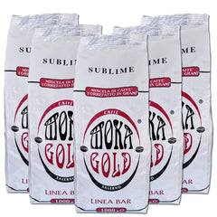 Ligne Moka Gold Sublime - 5 sachets de 1 kg chacun - Café en grains au goût raffiné - Mélange arabe - Idéal pour les bars et restaurants - Plein de saveurs
