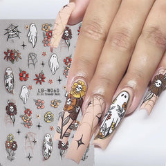 JMEOWIO Nagelsticker Halloween 9 Blatt Nail Art Sticker Selbstklebend Nagelaufkleber Süße Geisterblume Dekoration Nageldesign Zubehör