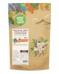 Muesli Deluxe Wholefood Earth - Un mélange de flocons avec des fruits secs, des noix et des graines 1 kg | Sans OGM | Riche en fibres