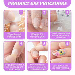 240 de bucăți de tampoane de lipici pentru unghii, tablă adezivă pentru unghii false, 10 coli de autocolante transparente, respirabile, super lipicioase, față-verso (gel jelly) pentru manichiură și unghii artificiale, inclusiv set de manichiură