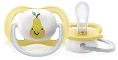 Sucette Philips AVENT ultra air - paquet de 2, sans BPA, respirante, pour bébés de 0 à 6 mois, avec étui de transport et stérilisation, pomme/poire (modèle SCF080/17)
