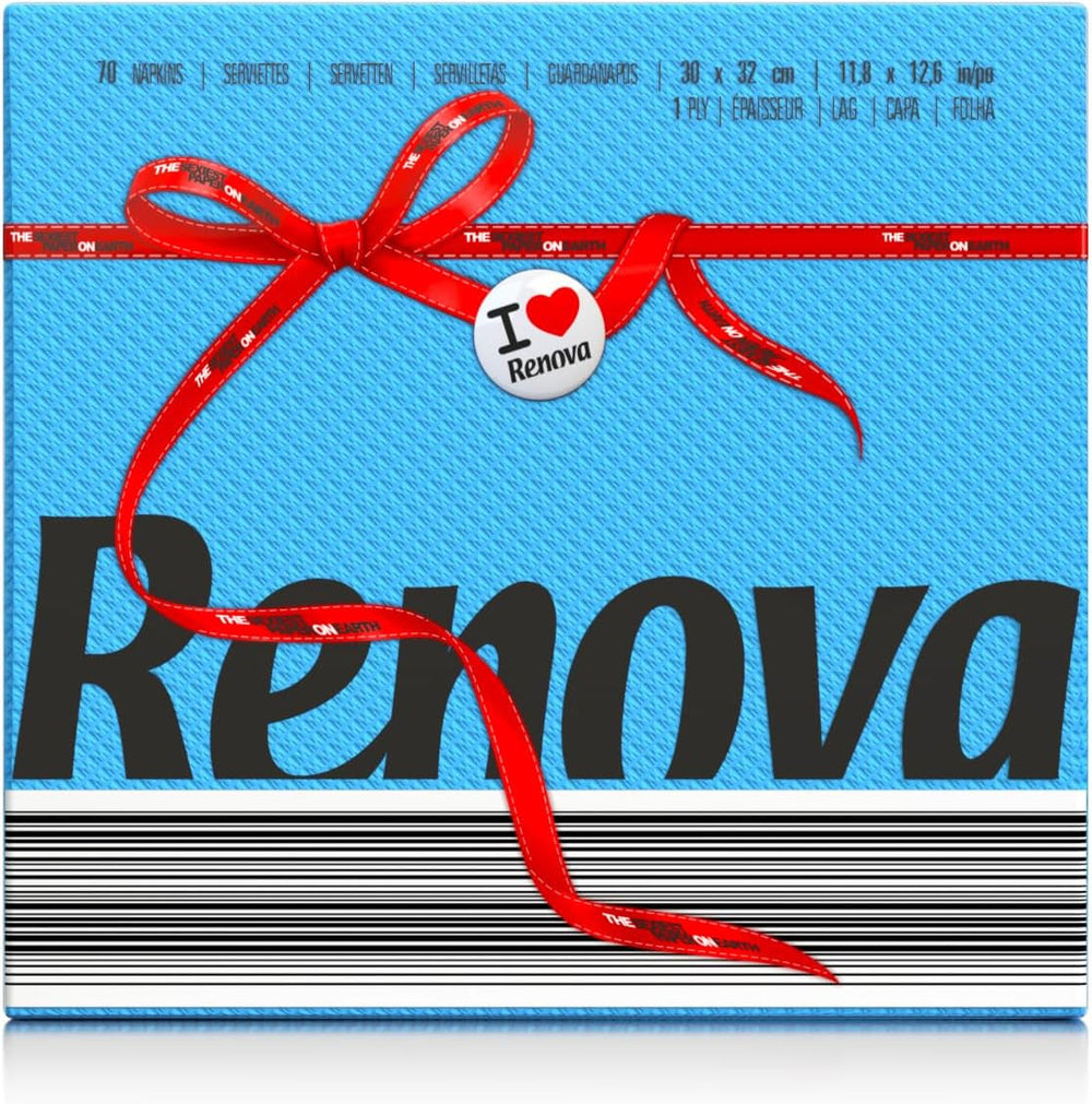 Serviettes en papier Renova, étiquette rouge bleue 70 serviettes