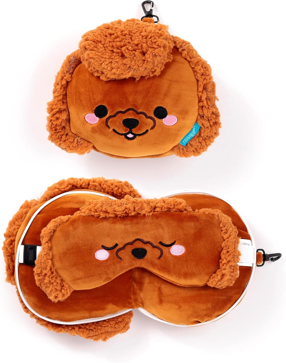 Oreiller de voyage Puckator avec masque pour les yeux Relaxeazzz - Gigi le caniche - Oreillers de voyage animaux mignons Naty Shop marron 1 pièce (1 paquet)