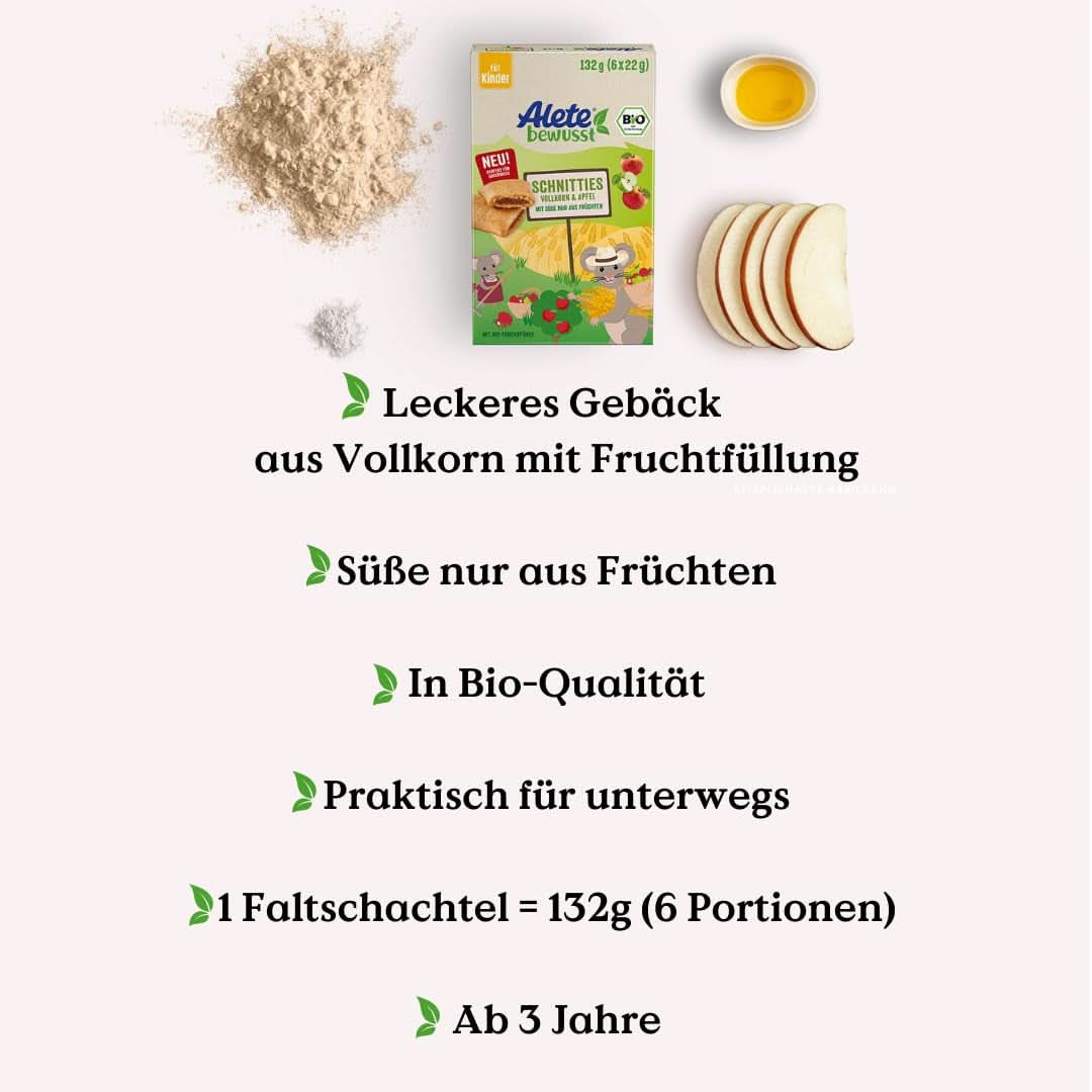 Alete Bio Schnitties cereale integrale si mere 6 X 22 grame Mama si Copilul Naty Shop