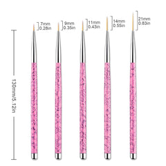 Sularpek Nail Art Liner Pinsel, 5 Stück Profi Detail Fine Nails Gel Nails Brush, Nagel Pinsel Dünn Für Beauty Frauen Nagelstudio (5 Größen, Rosa)