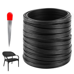 65M Kunststoff Rattan Reparaturmaterial, Flach Gewebtes Pe-Rattan Mit Webwerkzeug Für Outdoor Möbel, Garten, Terrasse, Rattan-Stuhl, Tisch, Sitzbank Sehr Langlebig, Schwarz