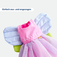 HABA Vêtements de poupée fée magique - Ensemble 2 pièces pour poupées de 18 mois et plus (30 cm) - Robe en tulle avec ailes, bandeau fleuri inclus - 1306243001