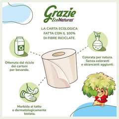 Papier toilette naturel Grazie, Econatural, 56 rouleaux, papier toilette recyclé Fibrepack, 100 % écologique, respectueux de l'environnement, certifié Ecolabel et recyclé FSC, fabriqué en Italie