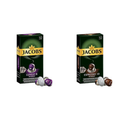 Jacobs Kapseln Lungo Intenso, Intensität 8 & Kapseln Espresso Intenso, Intensität 10,100 Nespresso®* compatible Kaffeekapseln, 10er Pack, 10 x 10 Getränke