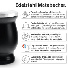 Service à thé Mate Bio ● 3 assortiments de Mate + Mug Mate en acier inoxydable à double paroi + Bombilla + Instructions de préparation (Noir)