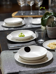 Service de table graphique, 18 pièces pour 6 personnes, porcelaine, blanc