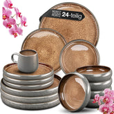 Moritz & Moritz SOLID Service de table en grès 24 pièces pour 6 personnes - Service de table pour 6 personnes composé de 6 assiettes plates, 6 petites assiettes, 6 assiettes plates et 6 tasses avec poignées