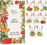 Ensemble de graines de fruits : graines de jardin de qualité supérieure avec 8 variétés de plantes fruitières pour jardin et balcon – graines de pastèque, graines de fraises, groseilles, rhubarbe et plus – Coffret cadeau de graines de fruits de OwnGrown