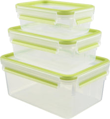 Emsa 515585 Clip alimentaire et fermeture | Ensemble 3 pièces | plastique | transparent / vert | 0,55 / 1 / 2,2 litres Boîtes de conservation alimentaire Naty Shop Vert 0,55 L+1,00 L+ 2,20 L