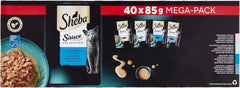 Sheba Sauce Collection Sachets Fraîcheur, Nourriture Humide, Sélection de Poissons pour Chats Adultes, 4 Variétés, 40 x 85 g