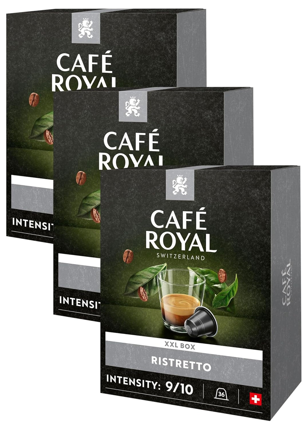 Café Royal Ristretto 36 capsules pour machine à café Nespresso - intensité 9/10 - capsules de café certifiées UTZ en aluminium (emballage avec 3)