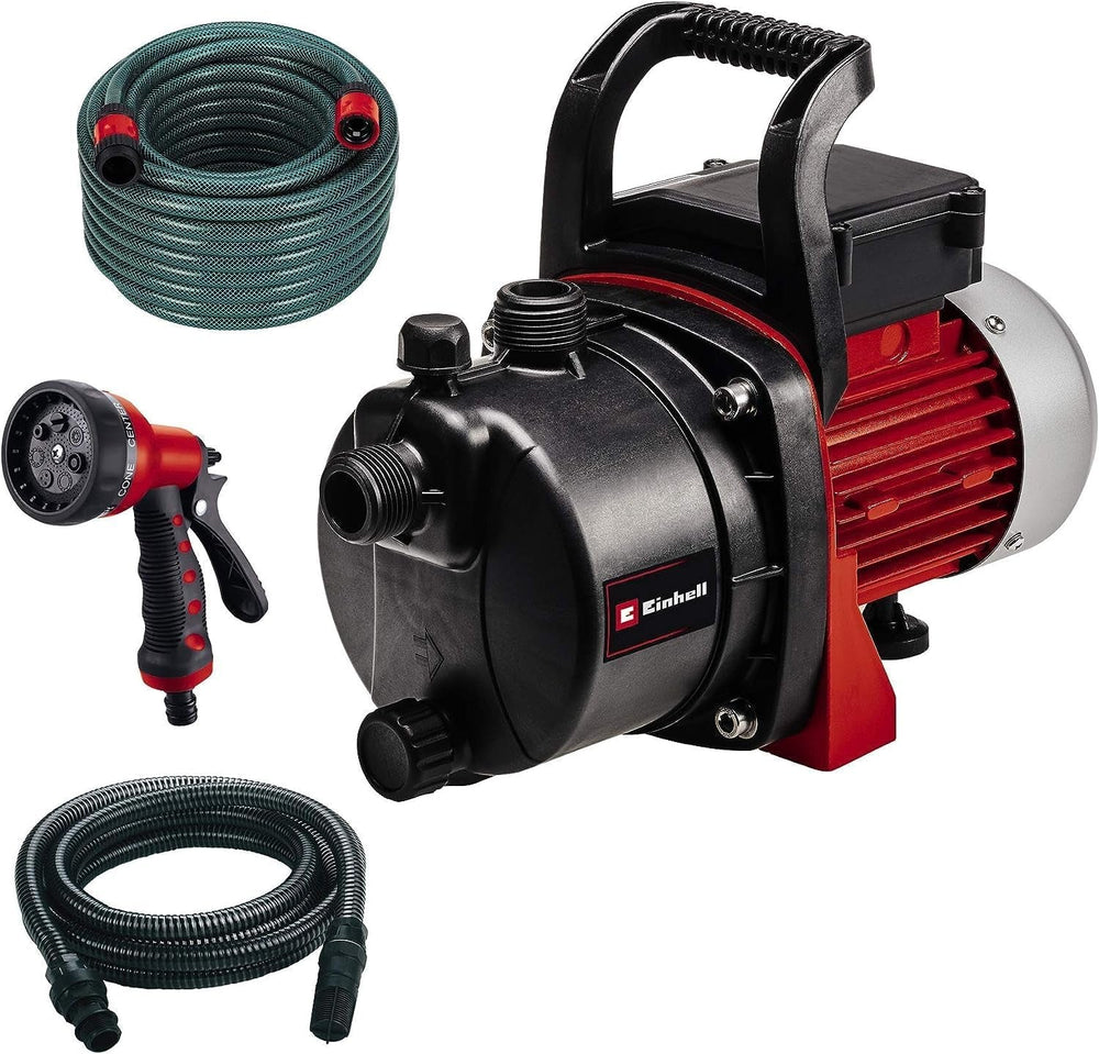 Kit pompe de jardin Einhell GC-GP 6538 Set/I (650 W, max. 3,6 bar, débit 3800 L/h, vis de remplissage/vidange d'eau, avec tuyau d'aspiration de 4 m + tuyau d'arrosage de 20 m + pistolet pulvérisateur)