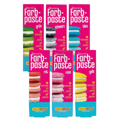 Lot de 6 pâtes colorantes Decocino - 6 x 20 g - Colorant alimentaire rouge, rose, vert, jaune, bleu et noir, idéal pour colorer gâteaux, fondants et crèmes - Sans azoïques et sans gluten