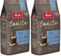 Melitta Barista Classic Espresso, grains de café entiers 1 kg, mouture, café en grains pour machines à expresso automatiques, torréfaction forte, intensité 5 (lot de 2)