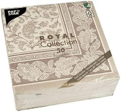 Papstar, 50 serviettes "Collection ROYAL" pli 1/4 40 Cm X 40 Cm Mocca "Ornements", #19894
