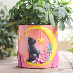 GUGUGO Pots de Fleurs Chat Lune Mignon, Pot de Fleur Unique avec Drainage, Couleurs Arc-en-Ciel, Petits Pots de Plantes d'intérieur, Pots de Jardin Succulents Amusants, Cadeau, Décoration de la Maison (C)