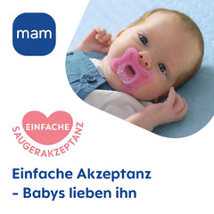 Sucette Confort MAM | 0-3 mois | Sucette pour bébés prématurés et nouveau-nés | Sucette adaptée à l'allaitement | Extra petit et léger | Extra doux | 100 % silicone | Rose/Beige | Paquet de 2