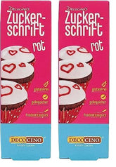Decocino Lettrage en sucre rouge – Lettrage colorant alimentaire – Tube pratique pour étiqueter le fondant et le glaçage – Décorations de pâtisserie pour gâteaux, gâteaux et cupcakes ! (Paquet de 2)