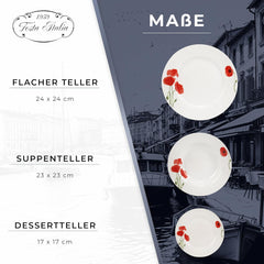Service de table pour 6 - 18 pièces - Service de table en porcelaine - Service de table blanc - Service de bols et d'assiettes - Vaisselle moderne - Assiettes - Service de table - Service de table pour 6 personnes