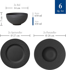 Villeroy & Boch – Manufacture Rock Starter-Set 6 Teilig Schwarz, Spülmaschinenfest, Mikrowellensicher, Geschirr Set Schwarz Matt, Tafelservice, Essgeschirr, Premium Porzellan Seturi vesela masa Naty Shop