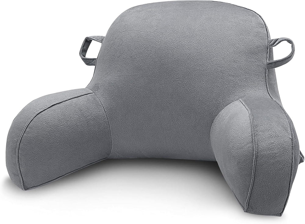 Oreiller de lecture, oreiller de repos au lit pour adultes et enfants, oreiller de dos en velours confortable avec accoudoirs, poches et poignée pour s'asseoir dans le lit, oreiller de dos pour lire, étudier et regarder la télévision