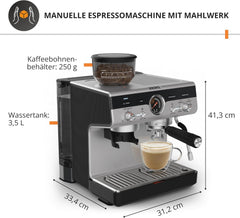 Machine à expresso manuelle Krups Precision avec porte-filtre et moulin, machine à café barista avec panneau de commande intuitif, réglages de pré-infusion, machine à expresso avec buse vapeur, chauffage rapide, XP801T10