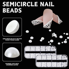 12 Größen Nail Art Perlen, Flache Perlen, Nail Art Accessoires, Halbkreis Nagelperlen, Weiße Nail Charms Und Glitzersteine Nägel Für Nail Art Design, DIY Basteln, Alltag, Hochzeit (2 boîtes)