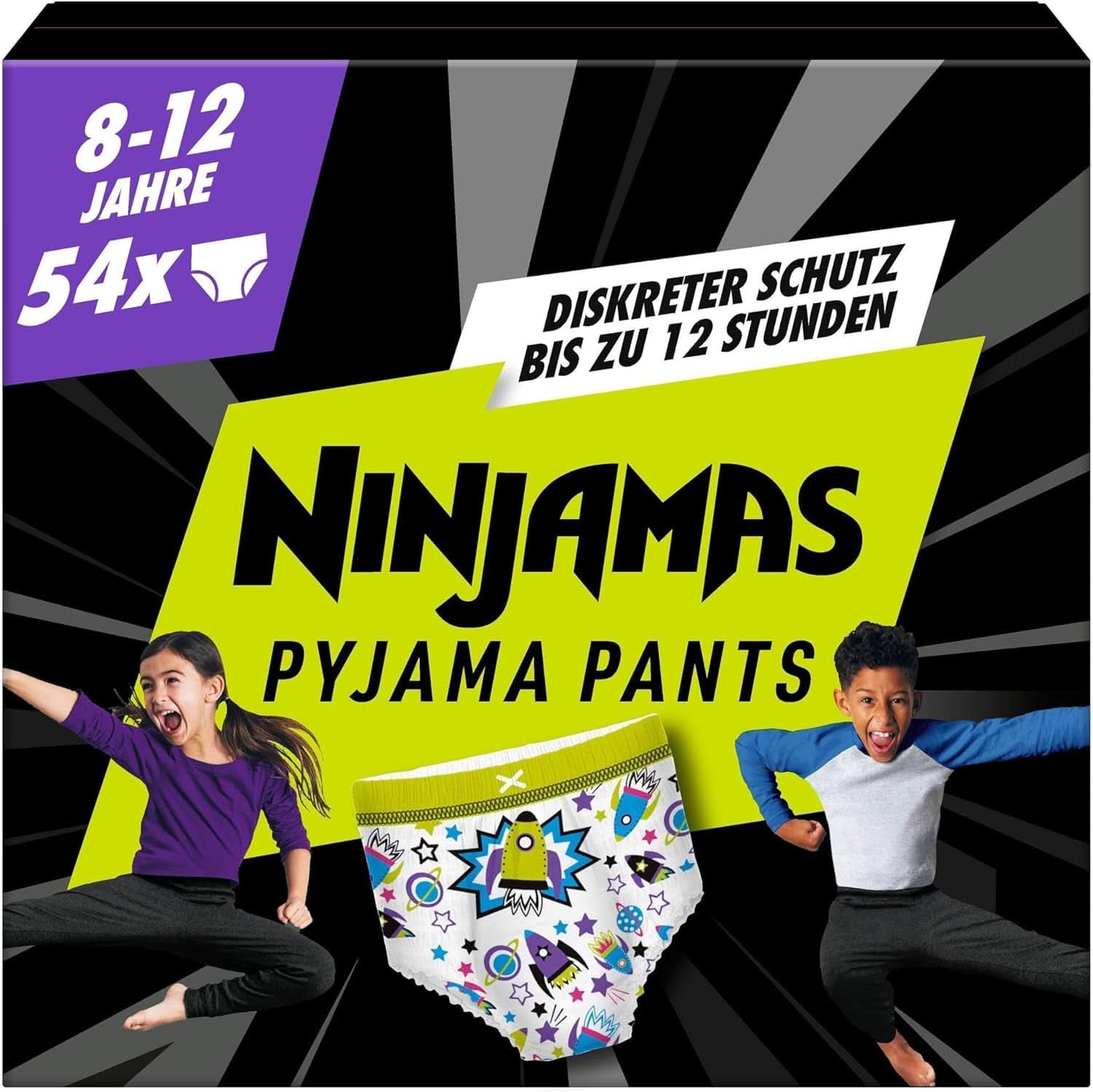 Pantaloni de pijama Ninjamas Hearts, 60 pantaloni de noapte absorbanți, 7 ani, 17Kg-30Kg Mama si Copilul Naty Shop 8-12 ani (54 bucăți) Băieți, 8-12 ani
