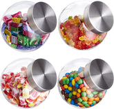 Relaxdays Lot de 4 Pots à Bonbons 1,5 L Pots de Conservation pour Aliments Sucrés Candy Bar Couvercle en Acier Inoxydable Transparent Argenté Naty Shop Boîtes de Conservation des Aliments 4