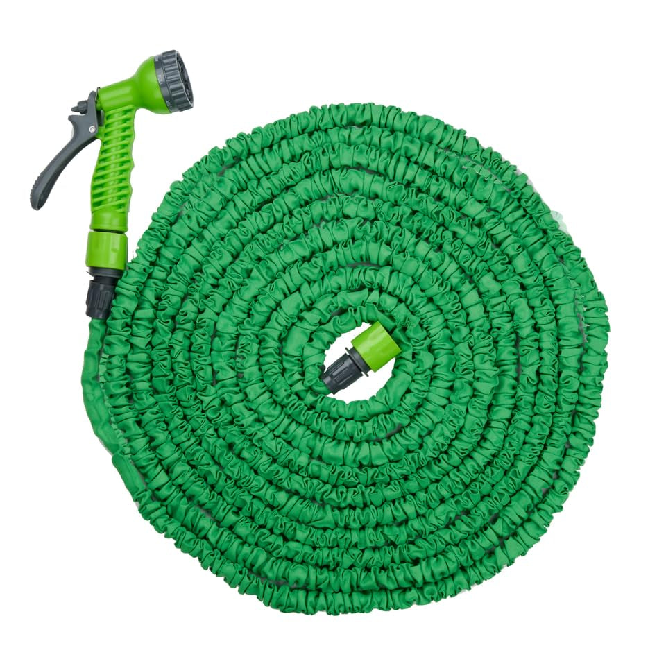 Tuyau d'arrosage flexible Kinzo 20 m - incl. Accessoire de tuyau - Tuyau flexible avec tête de pulvérisation avec 7 positions de pulvérisation - Plastique - Vert/Gris