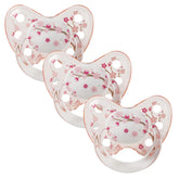 Sucette en silicone Dentistar®, paquet de 3 - Taille 1, tétine 0-6 mois - Respectueuse des dents et de la mâchoire, Stade dentaire - Sans BPA - Fabriquée en Allemagne - Fleur de cerisier