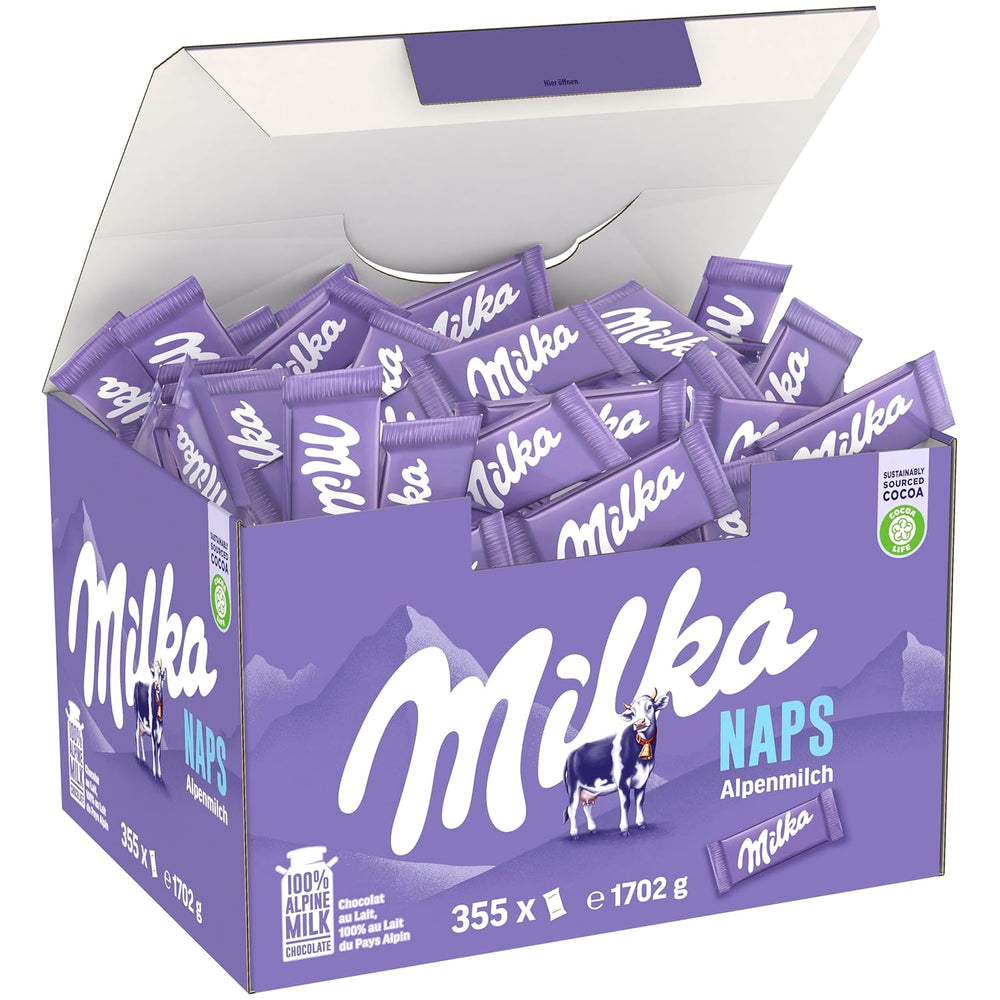 Milka Naps Alpine Milk – Mini carrés de chocolat au délicat chocolat au lait alpin – 1 x 1,7 kg