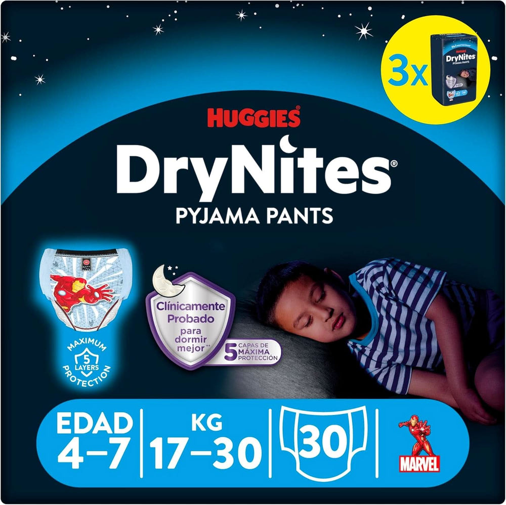 Couches-culottes Huggies Drynites Spiderman, 4-7 ans, 30 par paquet Mère et Enfant Naty Shop