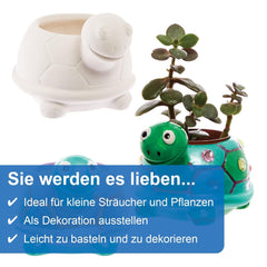Baker Ross FX594 Jardinières en céramique Tortue - Paquet de 2, Peignez votre propre jardinière