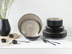 CreaTable, 24464, Série Malmö Beige, Service de table 18 pièces pour 6 personnes, Service d'assiettes en grès, Passe au lave-vaisselle et au micro-ondes, Fabrication de qualité