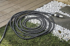 GF SRL, Aquapop Grey Easy 10, tuyau tressé auto-extensible de 10 mètres, fabriqué en Italie, avec mini pulvérisateur de jardin et connecteurs pour l'irrigation du jardin, gris foncé