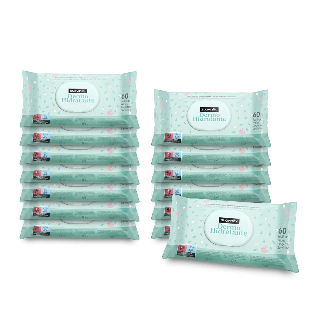 Suavinex 14 Pack de 60 lingettes humides pour bébé (840 lingettes au total), hydratantes, adaptées aux peaux atopiques, 95% d'ingrédients naturels