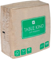 Type de table | Lot de 100 serviettes en papier recyclé souple marron, jetables, pour fête, adaptées à un usage quotidien, kraft écologique, non blanchi, compostables, fabriquées dans l'UE, 2 épaisseurs, 33 cm