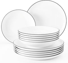 Service de table Seltmann Weiden 001.737148 Lido - 6 assiettes plates + 6 assiettes de fond - 12 pièces - Black Line