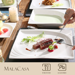 MALACASA, Série Monica, Service de table pour 12 personnes, Porcelaine blanc-crème, Service combiné avec 12 tasses à café, 12 soucoupes, 12 assiettes à dessert, 12 assiettes plates et 12 assiettes plates
