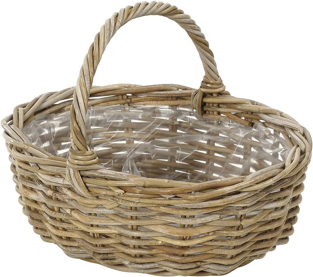 Panier à fleurs en rotin Dehner avec anse, env. 46 x 39 x 18 cm, tissu rotin, gris/marron